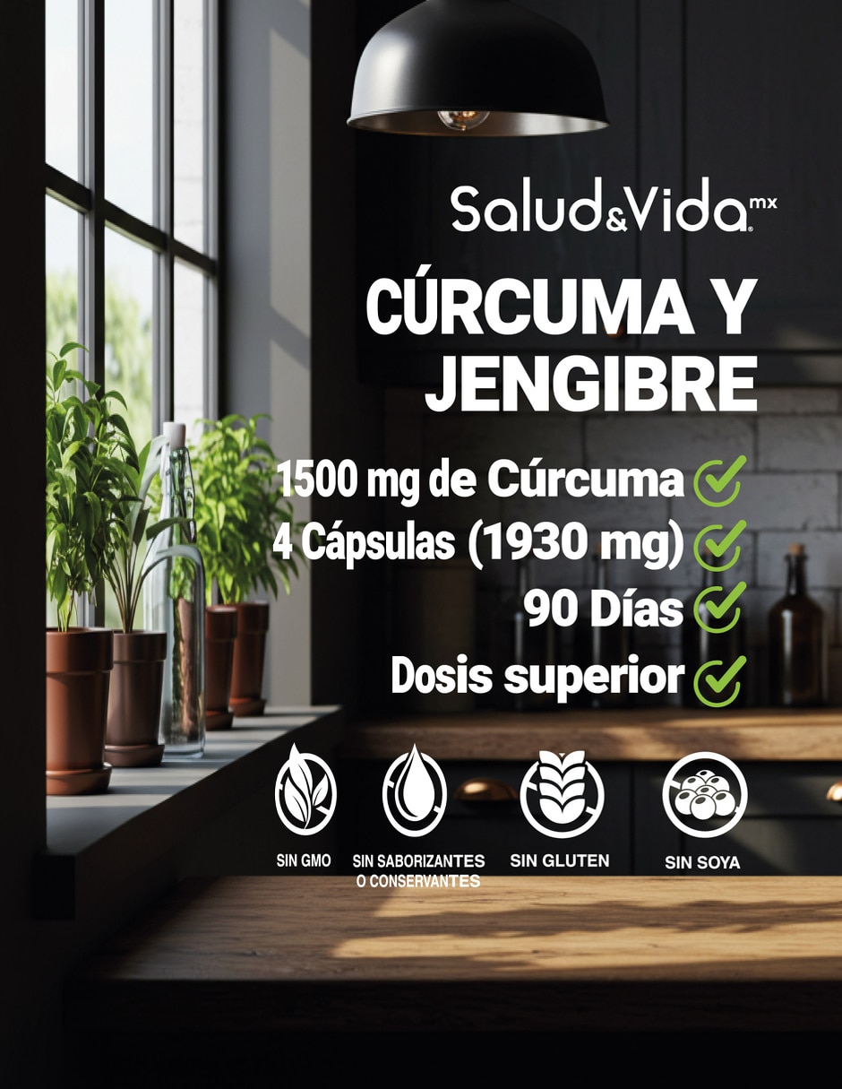 Suplementos alimenticios cúrcuma con jengibre y pimienta negra 360 Cápsulas Salud & Vida MX