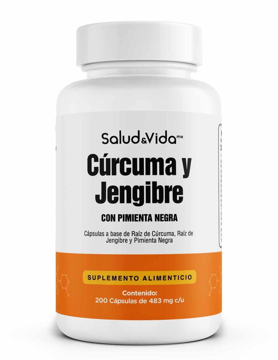 Suplementos alimenticios cúrcuma con Jengibre y Pimienta Negra 200Cápsulas