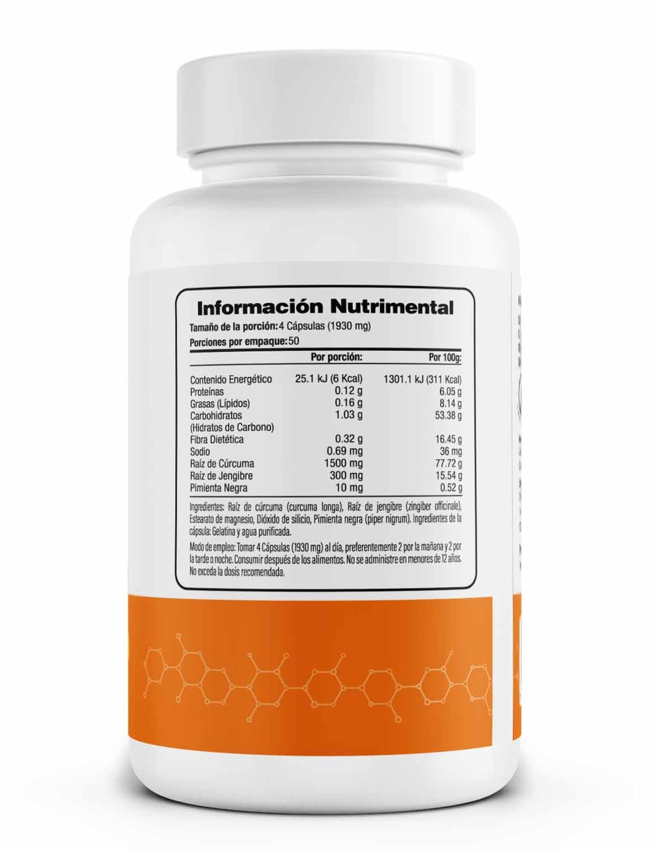 Suplementos alimenticios cúrcuma con Jengibre y Pimienta Negra 200Cápsulas Salud & Vida MX