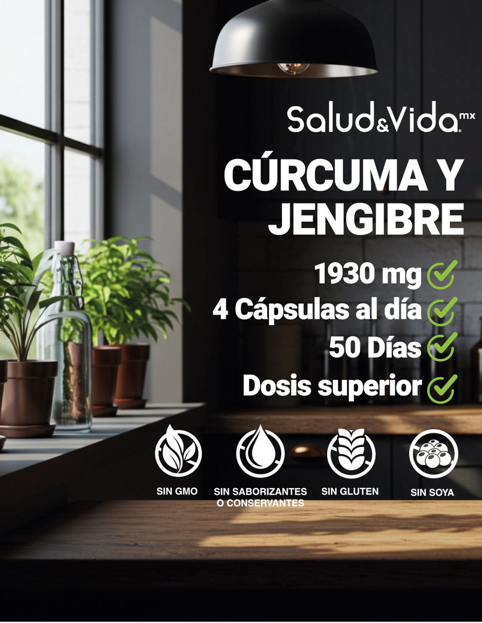 Suplementos alimenticios cúrcuma con Jengibre y Pimienta Negra 200Cápsulas Salud & Vida MX