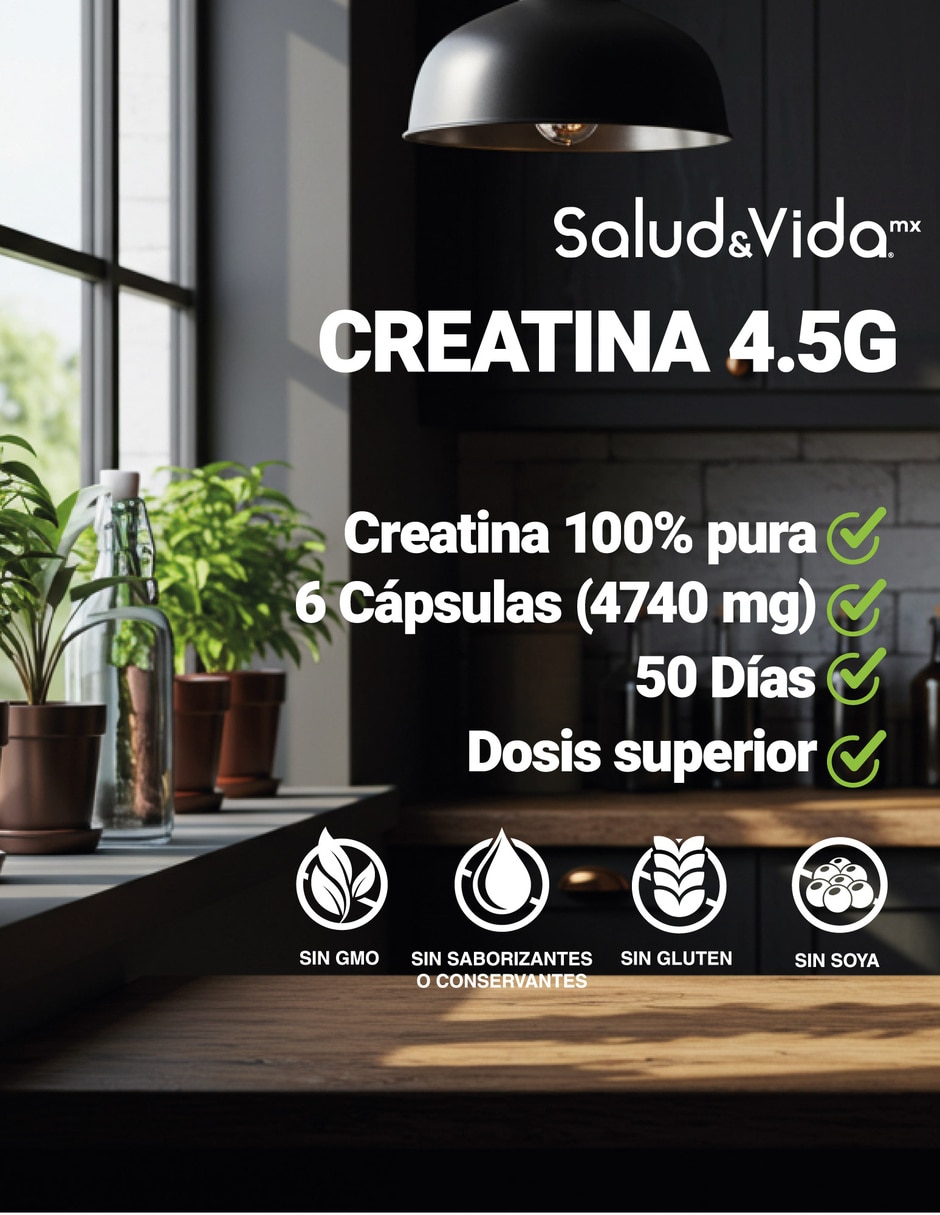 Suplementos alimenticios creatina monohidratada 4.5 g 300 cápsulas Salud & Vida MX