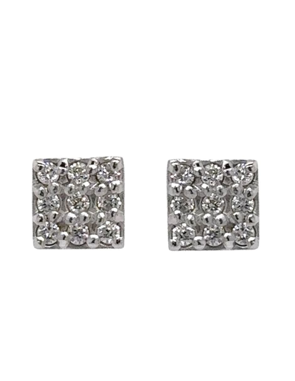 Broqueles de cuadrada IDC de oro blanco 14 k con acabado brillante diamante