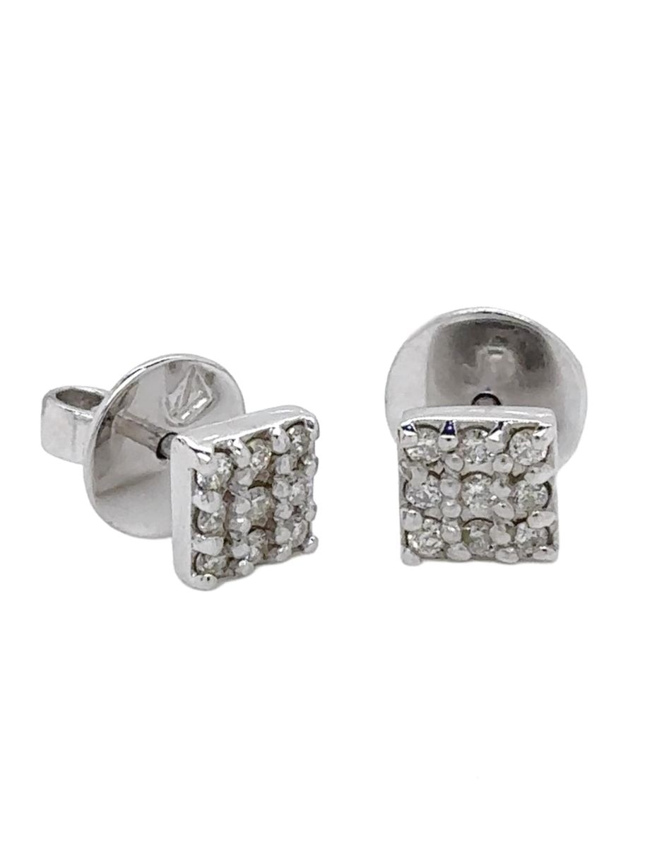 Broqueles de cuadrada IDC de oro blanco 14 k con acabado brillante diamante