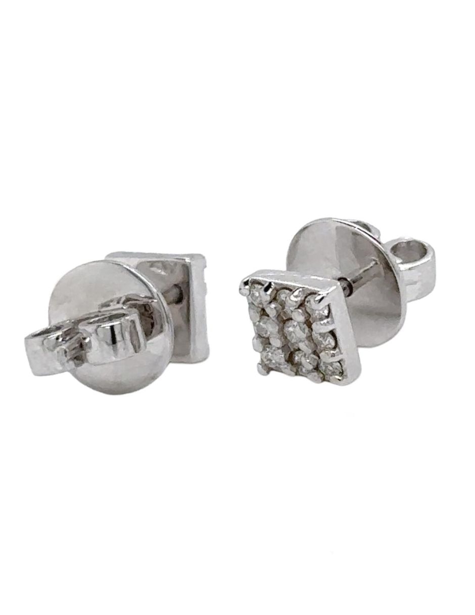Broqueles de cuadrada IDC de oro blanco 14 k con acabado brillante diamante
