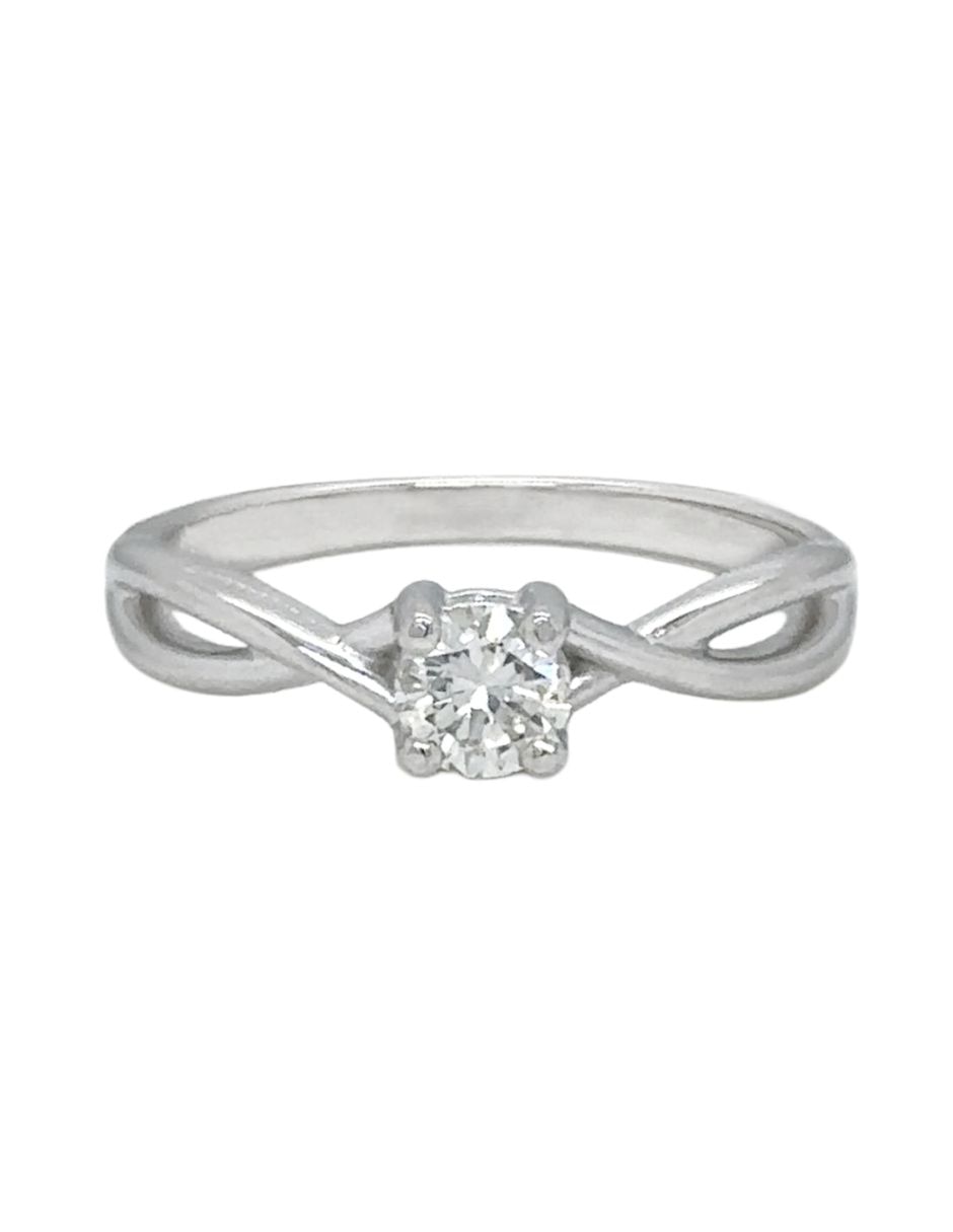 Anillo con gema redondo IDC 14 k de oro blanco diamante brillante