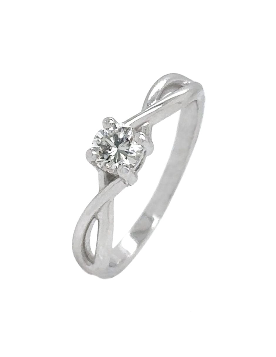 Anillo con gema redondo IDC 14 k de oro blanco diamante brillante