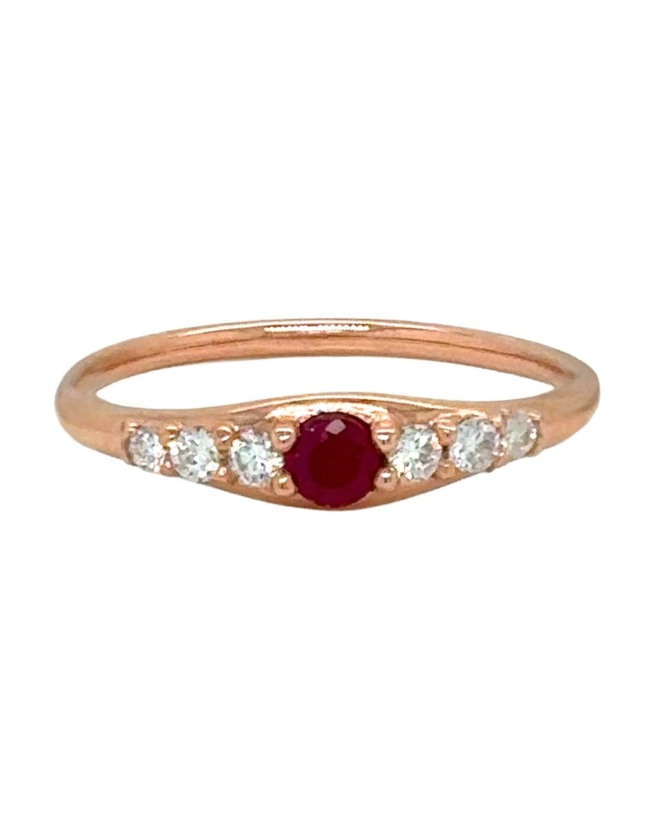 Anillo con gema ovalada IDC 14 k Anillo oro rosa rubí y diamante brillante