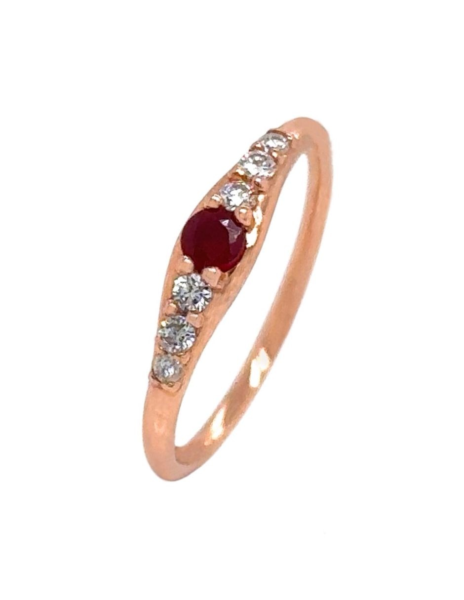 Anillo con gema ovalada IDC 14 k Anillo oro rosa rubí y diamante brillante