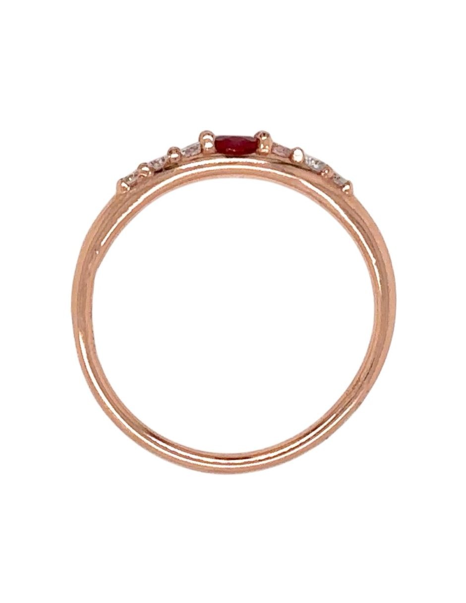 Anillo con gema ovalada IDC 14 k Anillo oro rosa rubí y diamante brillante