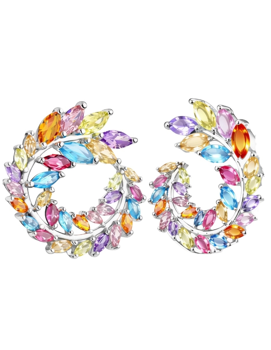 Broqueles circulares Zinnia con acabado baño de rodio zirconia