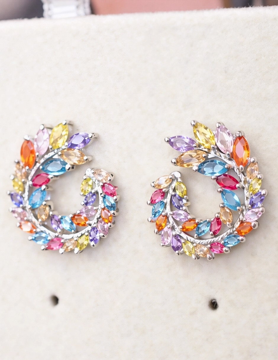 Broqueles circulares Zinnia con acabado baño de rodio zirconia 2