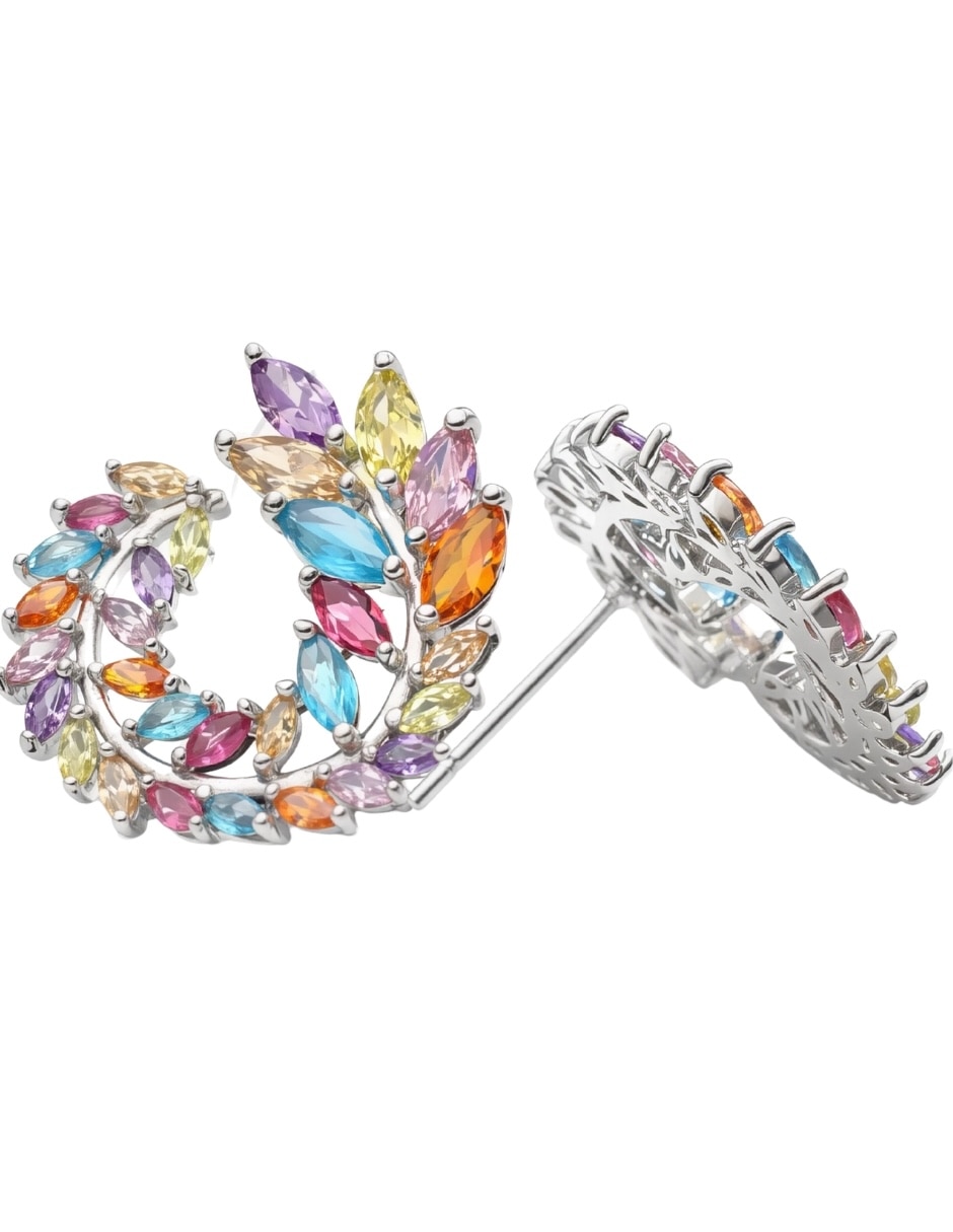 Broqueles circulares Zinnia con acabado baño de rodio zirconia 3