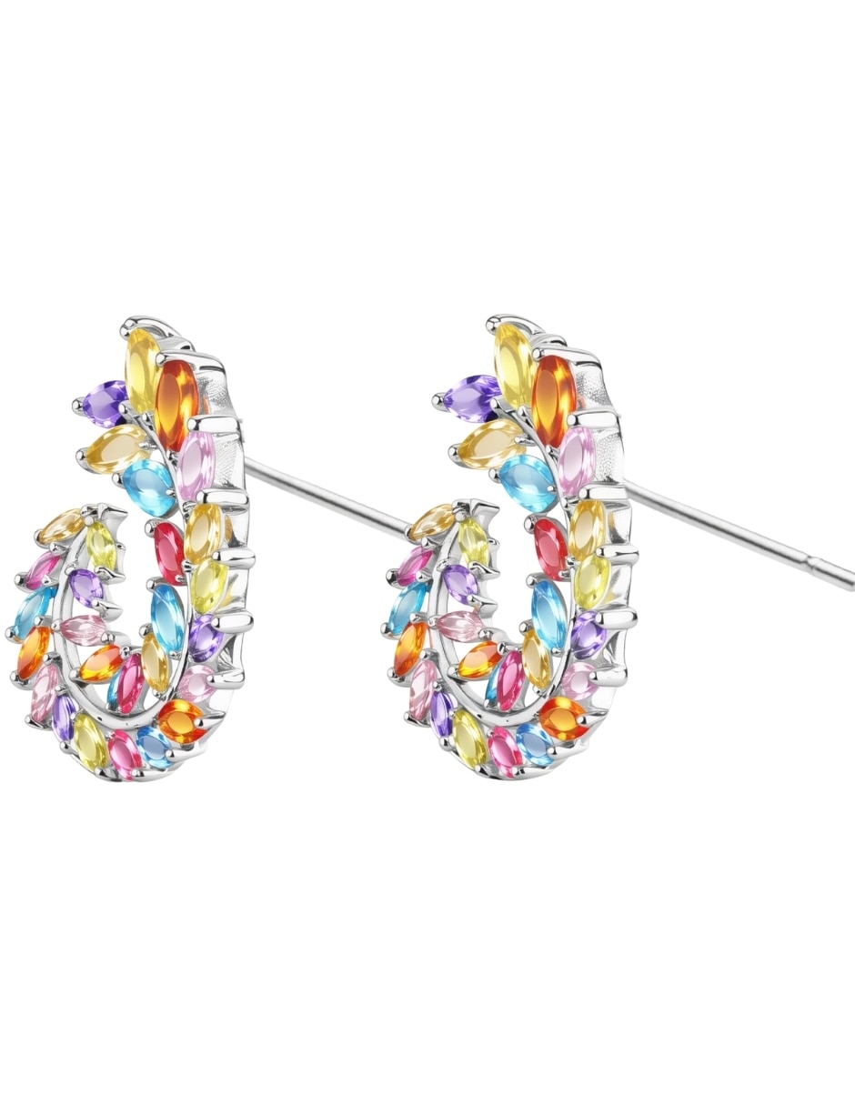Broqueles circulares Zinnia con acabado baño de rodio zirconia 7