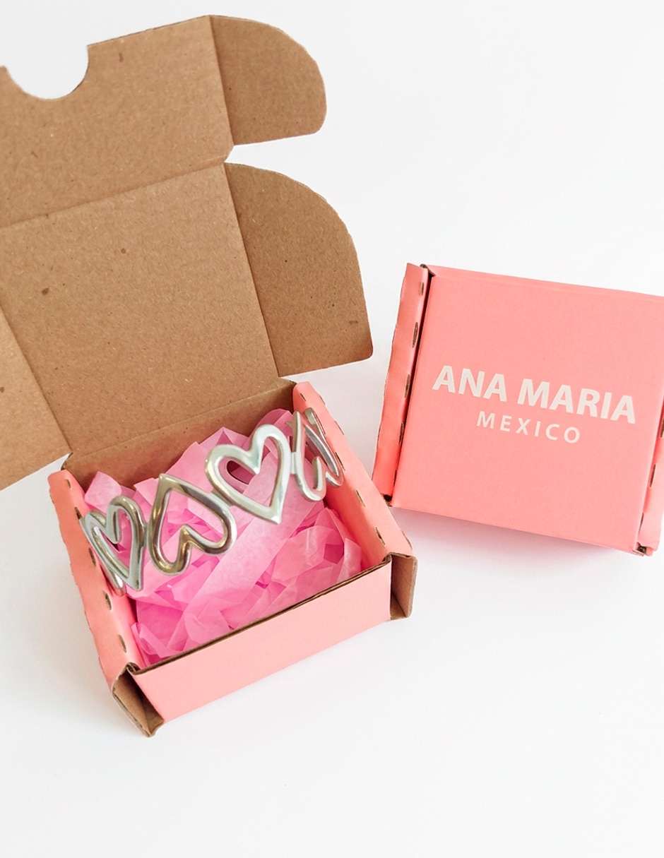 Pulsera Ana maria Mèxico de acero inoxidable con 18 k pulsera plateada corazones acabado baño de oro blanco
