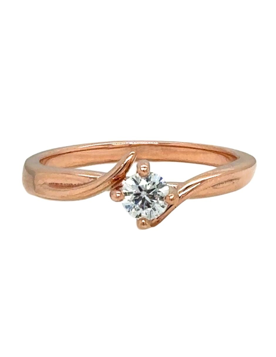 Anillo con gema redondo IDC 14 k de oro rosa diamante brillante
