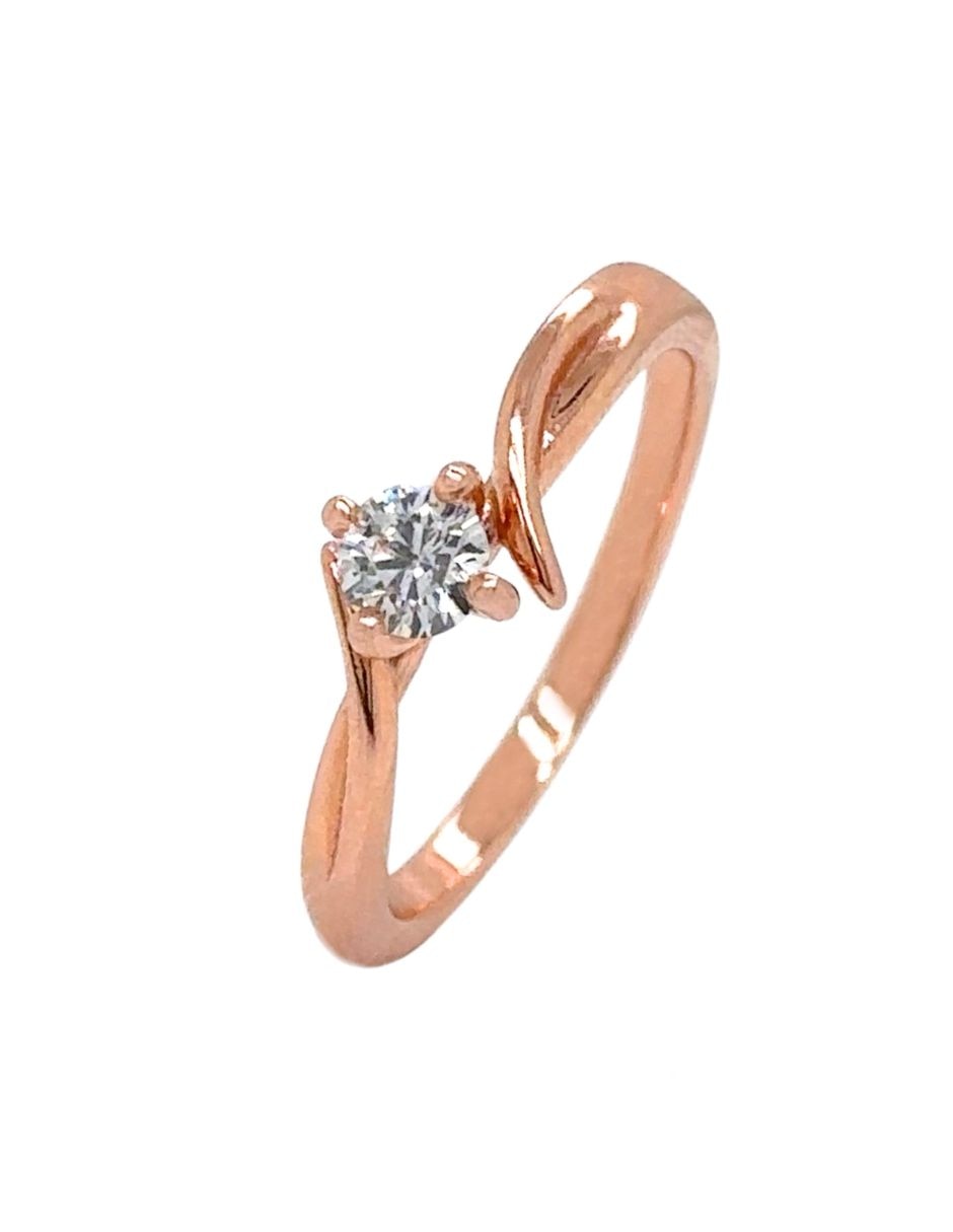 Anillo con gema redondo IDC 14 k de oro rosa diamante brillante