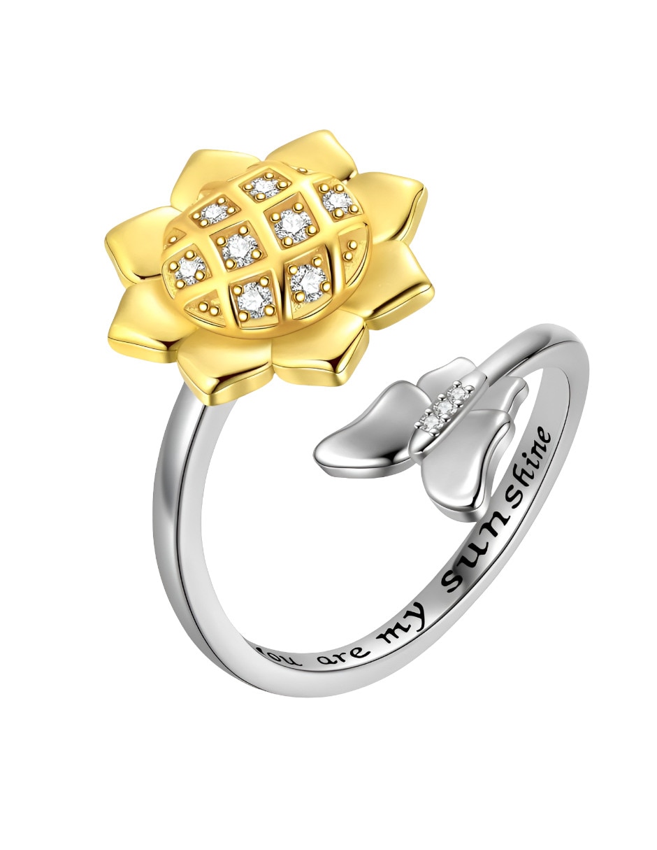 Anillo de flor P 925 de plata brillante
