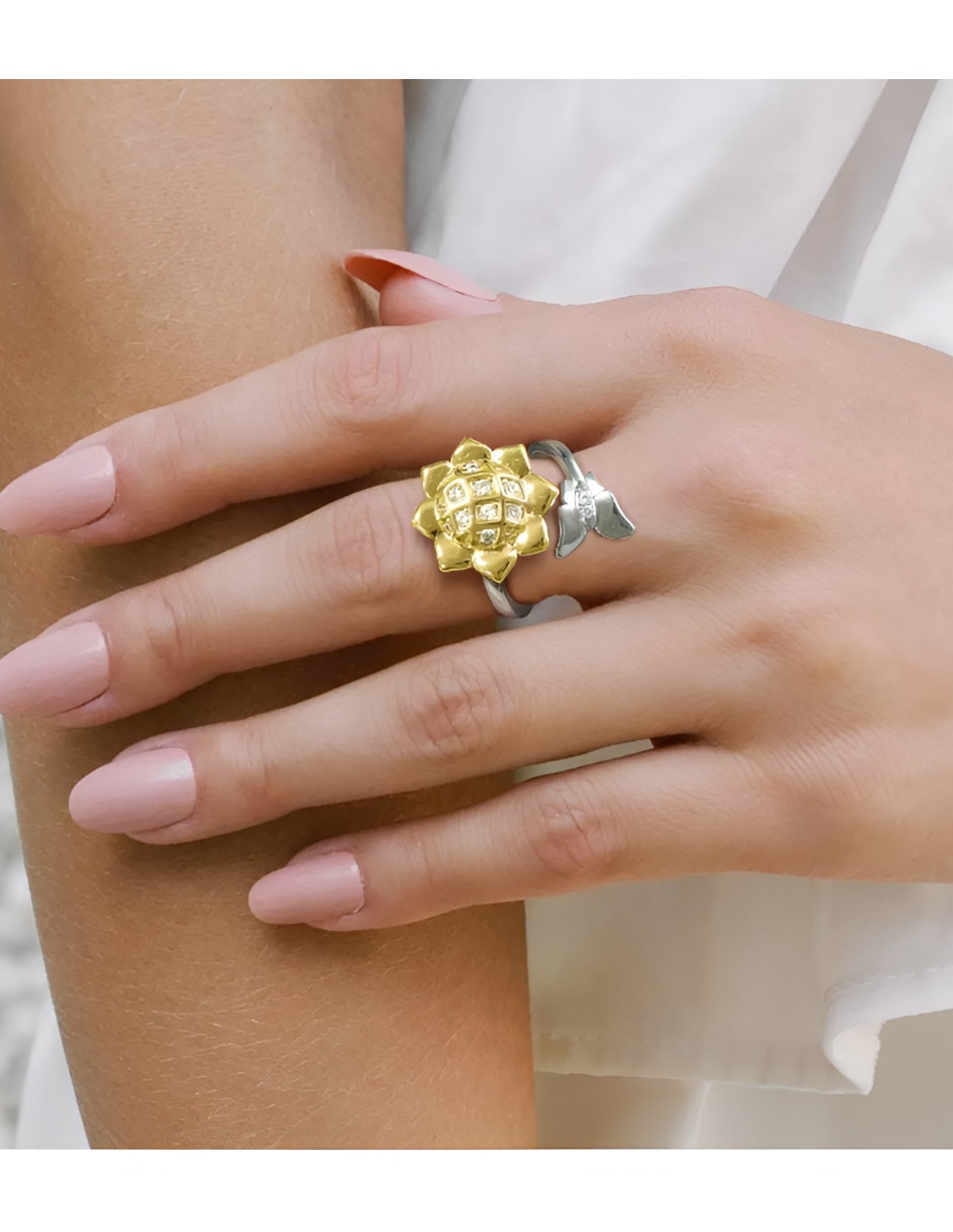 Anillo de flor Xtellar P 925 de plata brillante