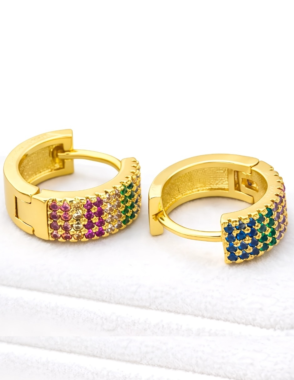 Arracadas Arcoíris con acabado baño de oro 18 K zirconia 2
