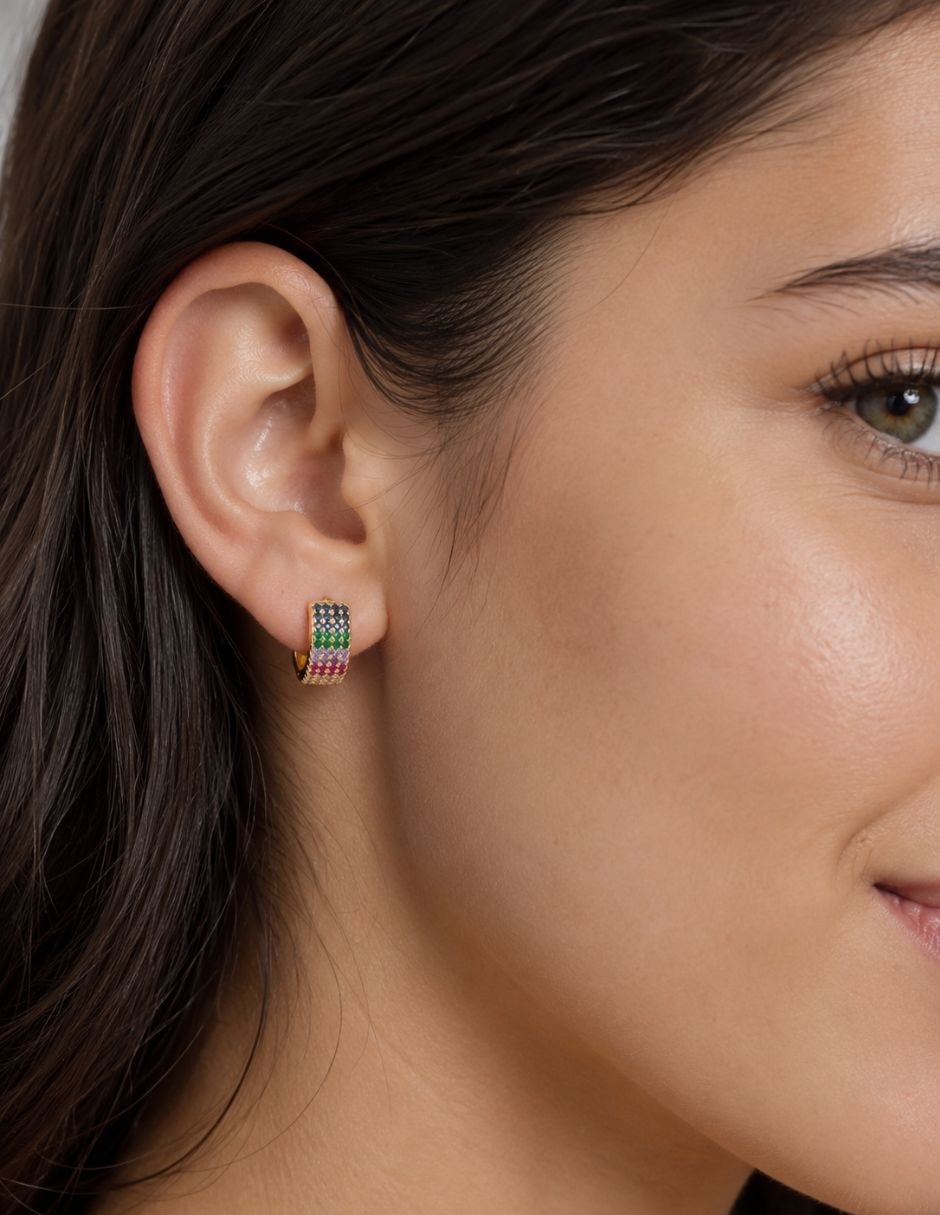 Arracadas Arcoíris con acabado baño de oro 18 K zirconia 3