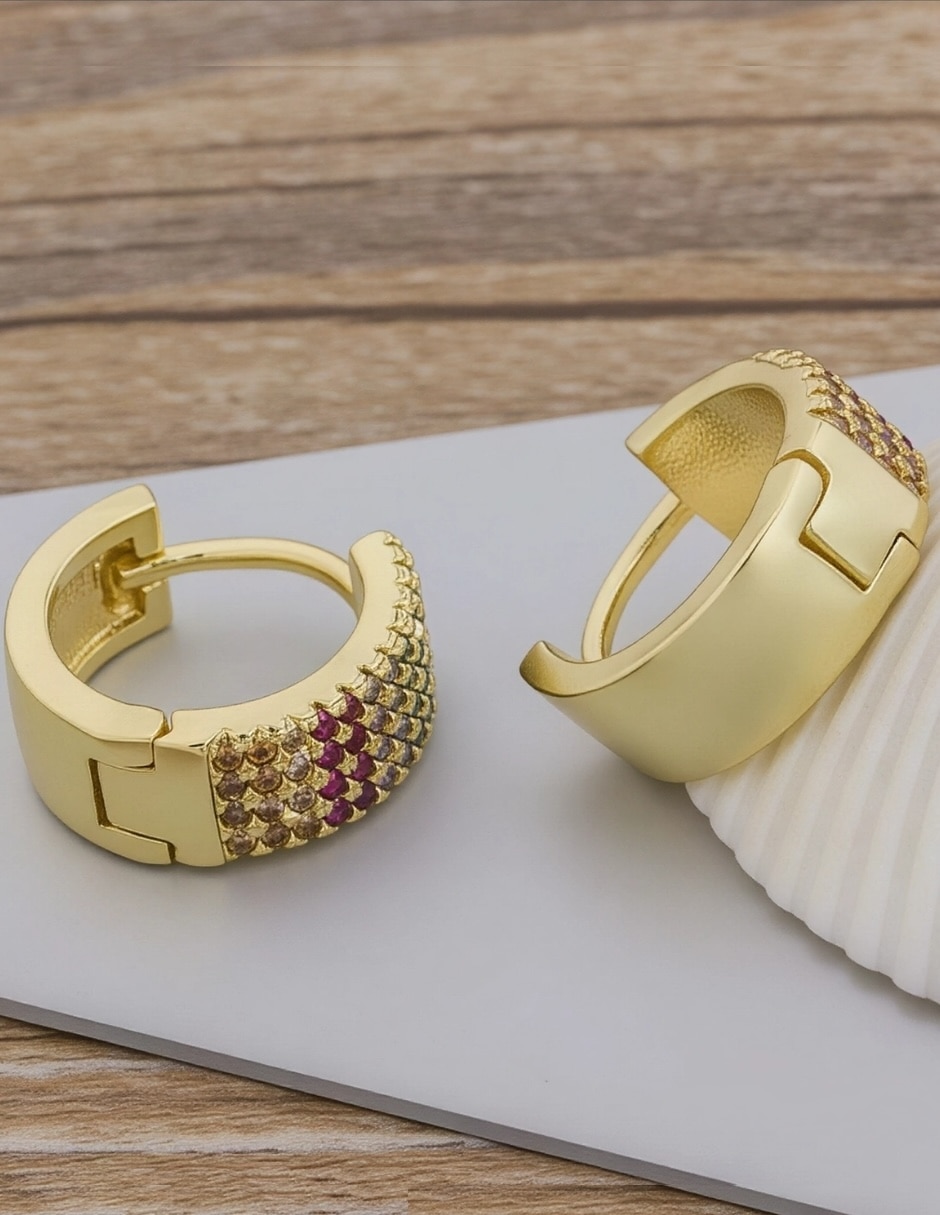 Arracadas Arcoíris con acabado baño de oro 18 K zirconia 4
