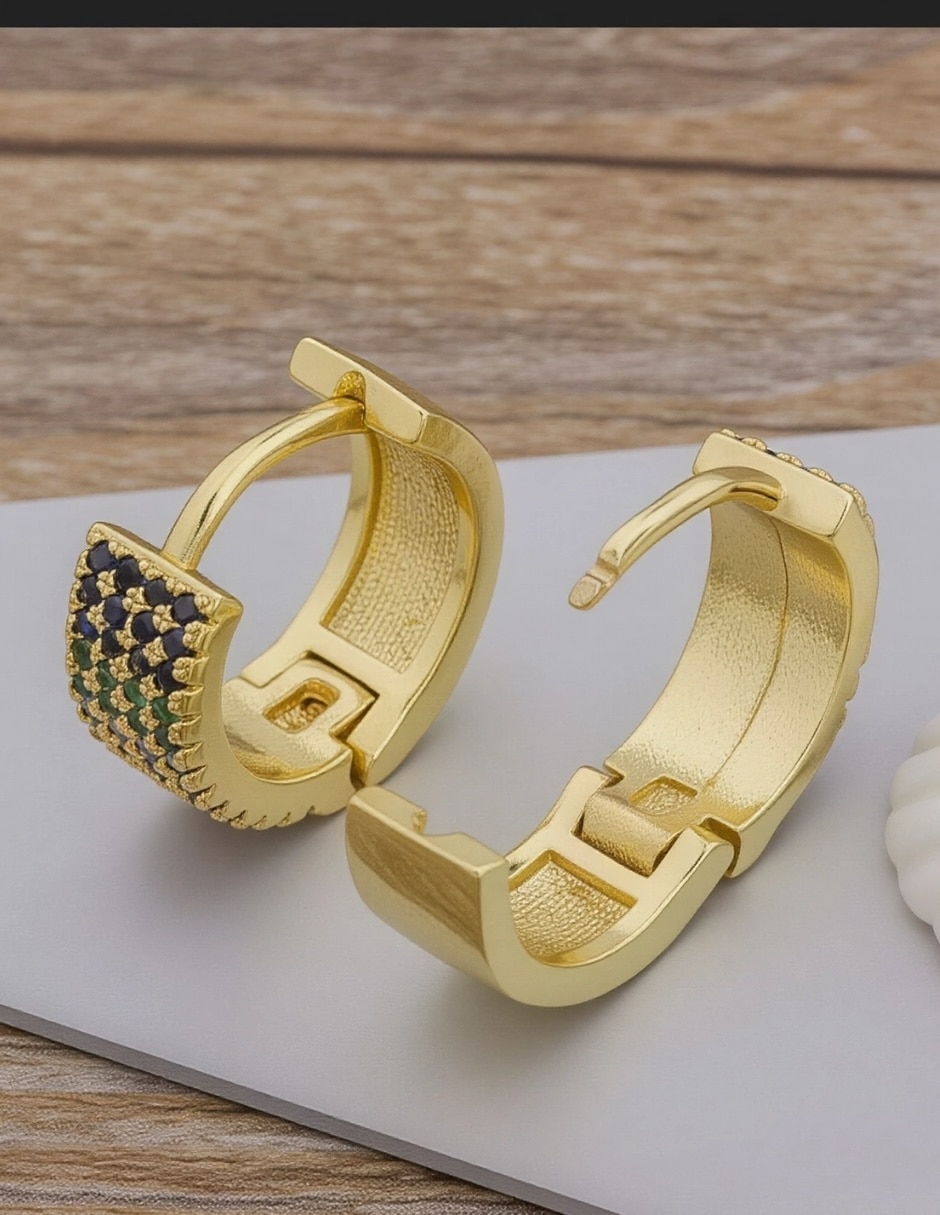 Arracadas Arcoíris con acabado baño de oro 18 K zirconia 6