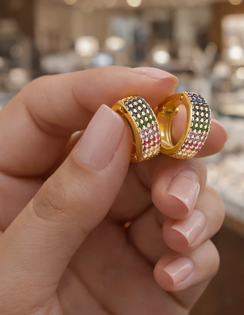 Arracadas Arcoíris con acabado baño de oro 18 K zirconia 7