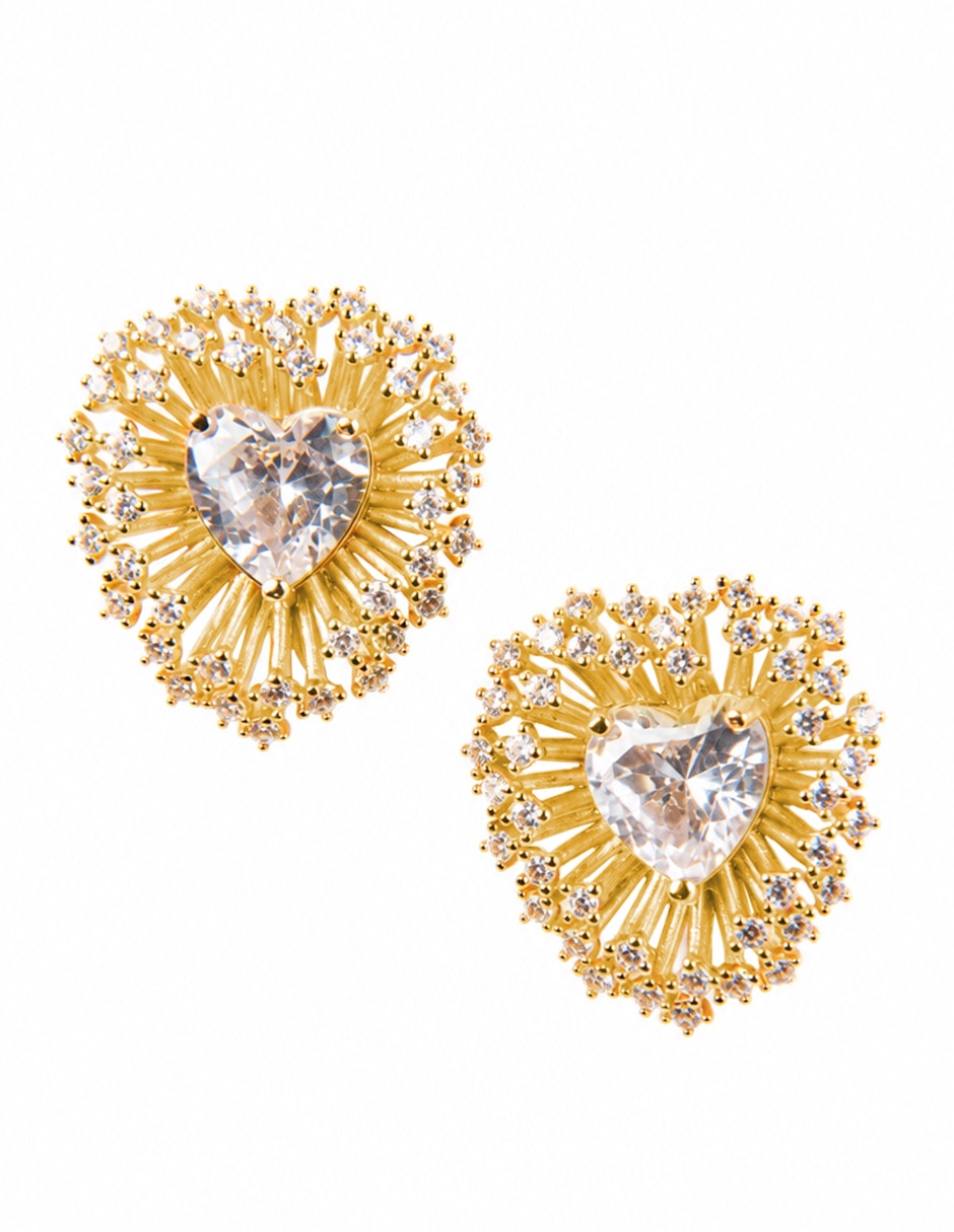 Broqueles de corazón Yoiko Destello con acabado baño de oro zirconia