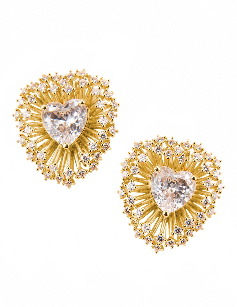 Broqueles de corazón Yoiko Destello con acabado baño de oro zirconia