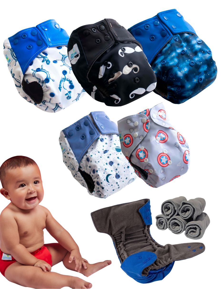 Set pañal ecológico de tela doble riel etapa 3 unisex con 5 piezas