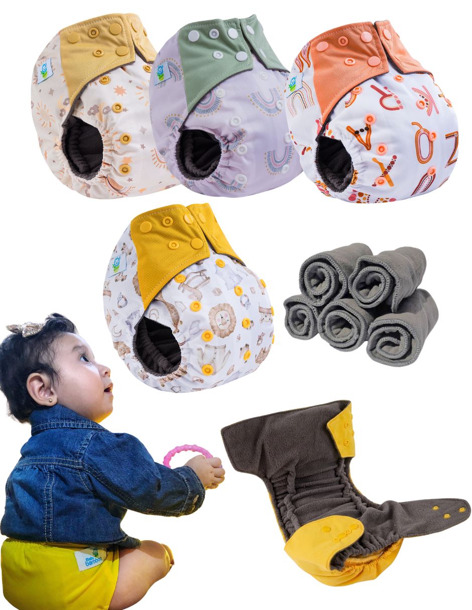 Set pañal ecológico de tela Babybamboo doble riel etapa 3 unisex con 5 piezas