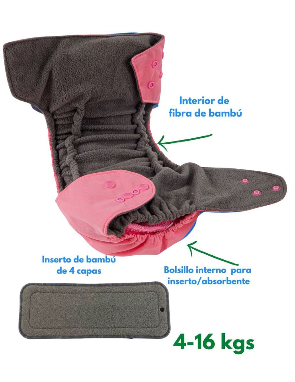 Set pañal ecológico de tela Babybamboo doble riel etapa 3 unisex con 5 piezas