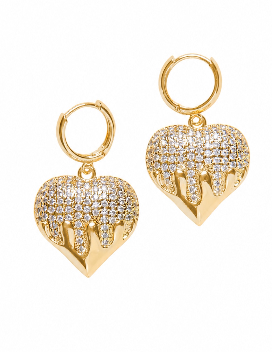 Aretes largos de corazón Glacé con acabado baño de oro zirconia