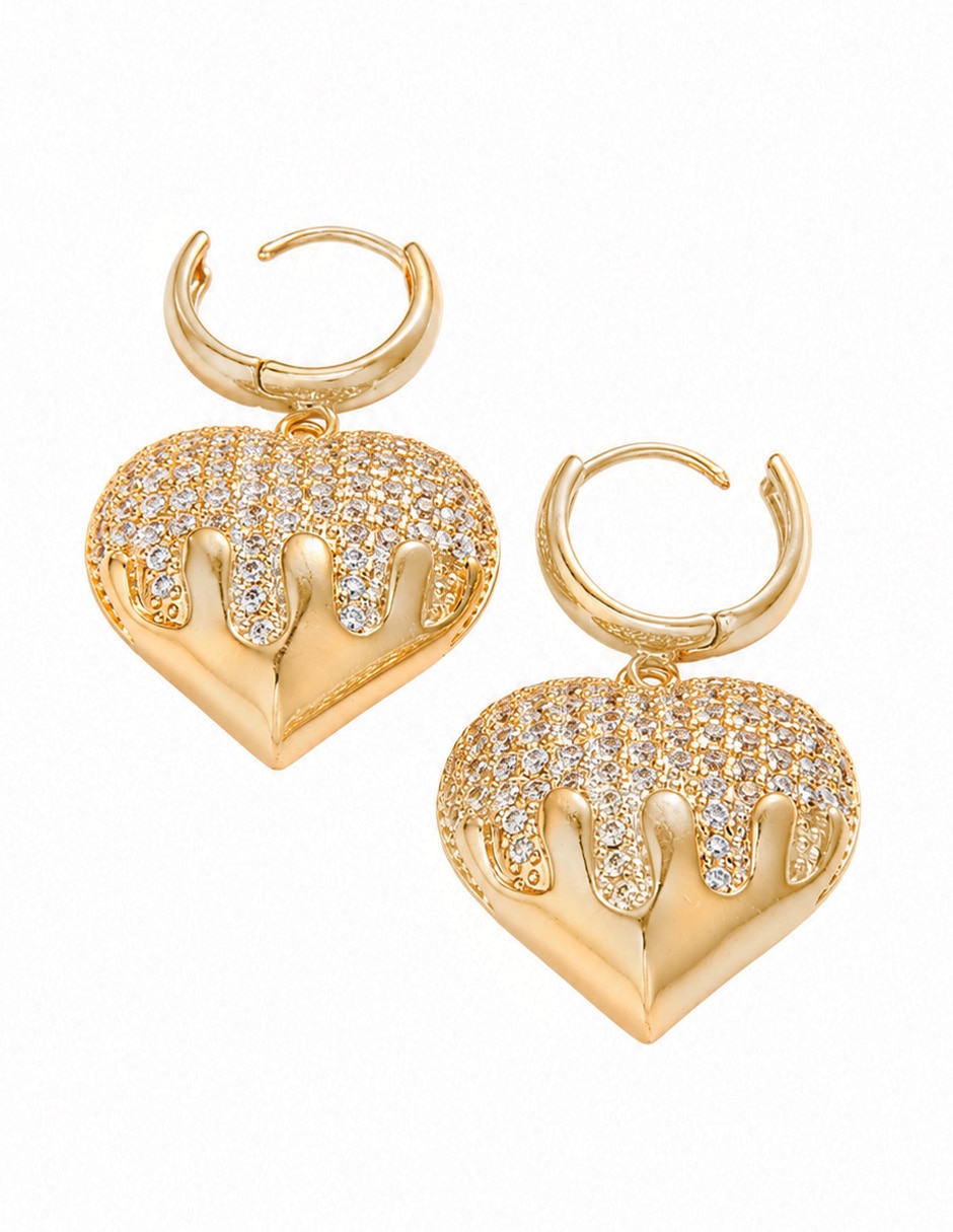 Aretes largos de corazón Glacé con acabado baño de oro zirconia 2