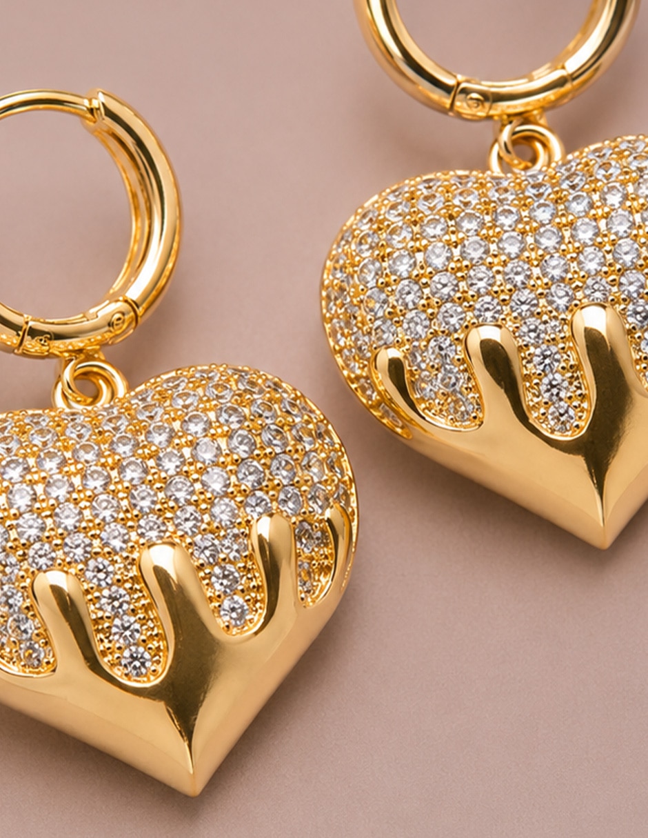 Aretes largos de corazón Glacé con acabado baño de oro zirconia 5