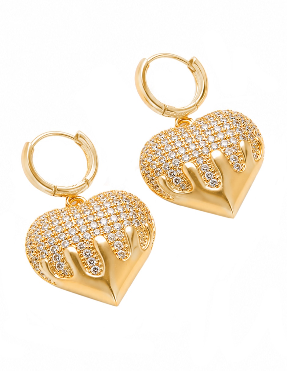 Aretes largos de corazón Glacé con acabado baño de oro zirconia 6