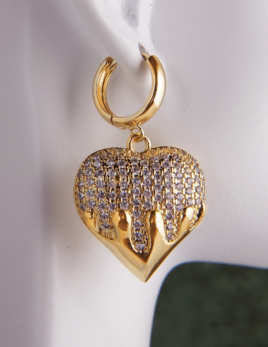 Aretes largos de corazón Glacé con acabado baño de oro zirconia 7