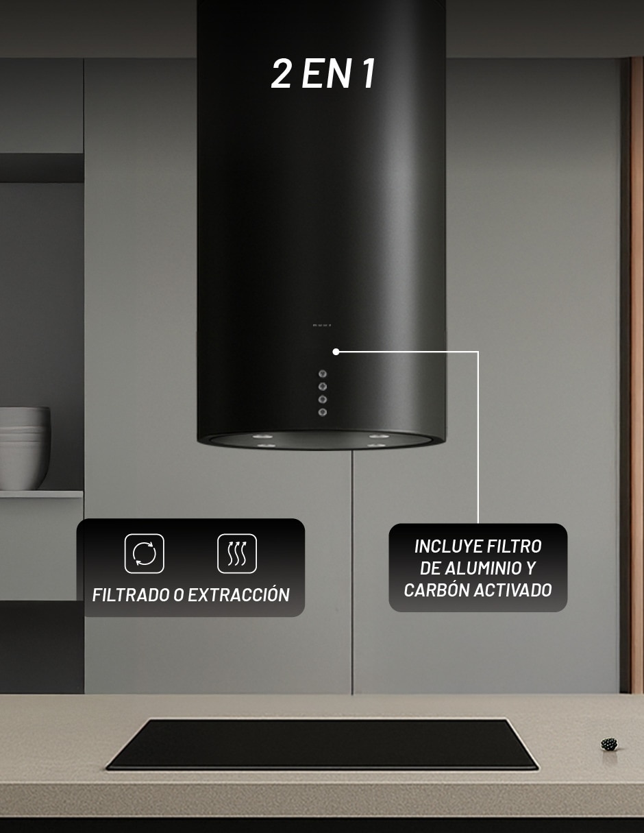 Campana de isla CAMEXISDECO39TUBO-N de acero inoxidable