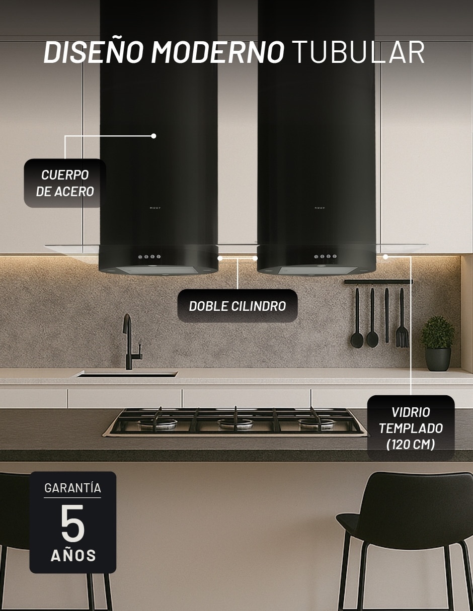 Campana de isla CAMEXIS2TUBOS120VT-N de vidrio 2