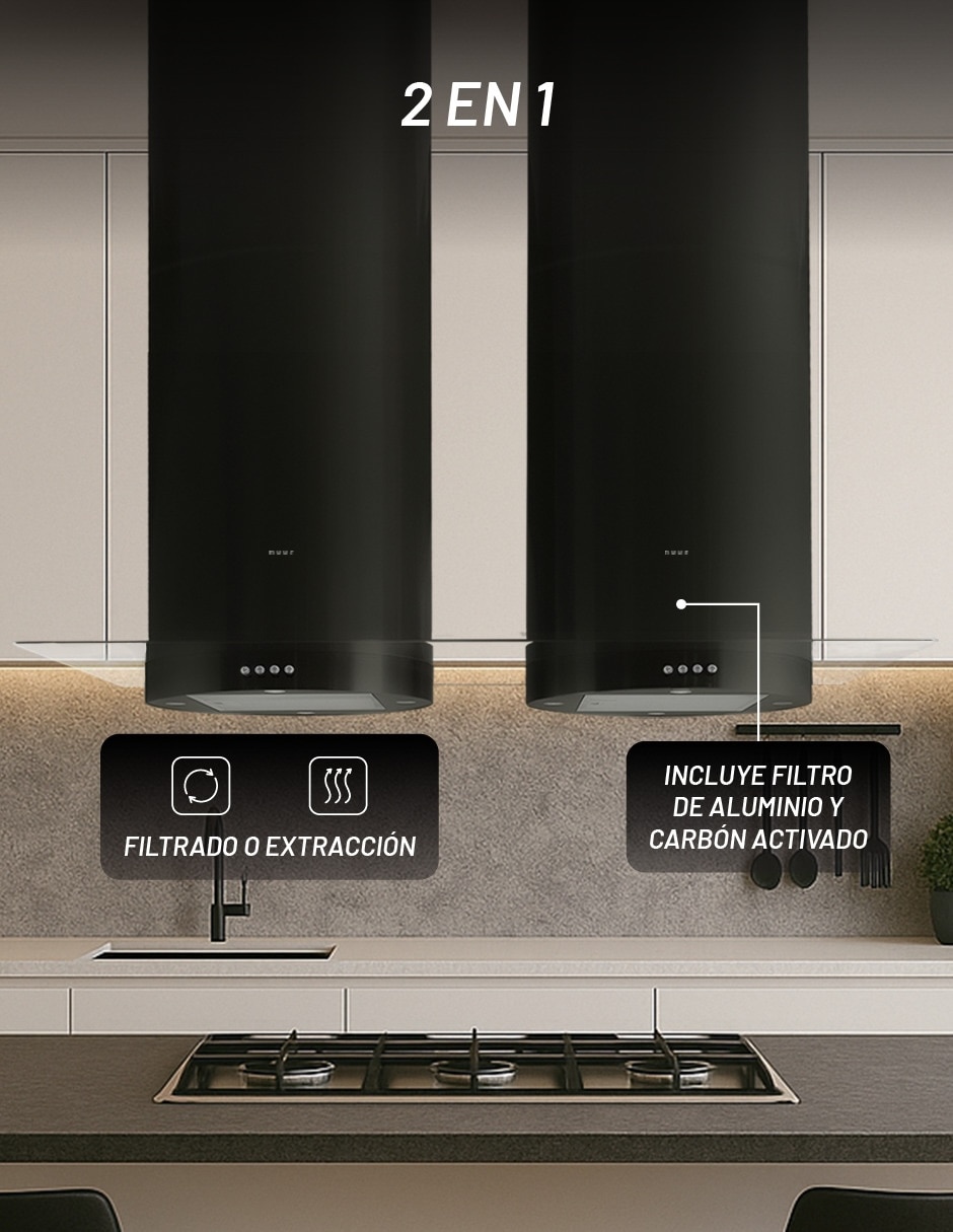 Campana de isla CAMEXIS2TUBOS120VT-N de vidrio 5