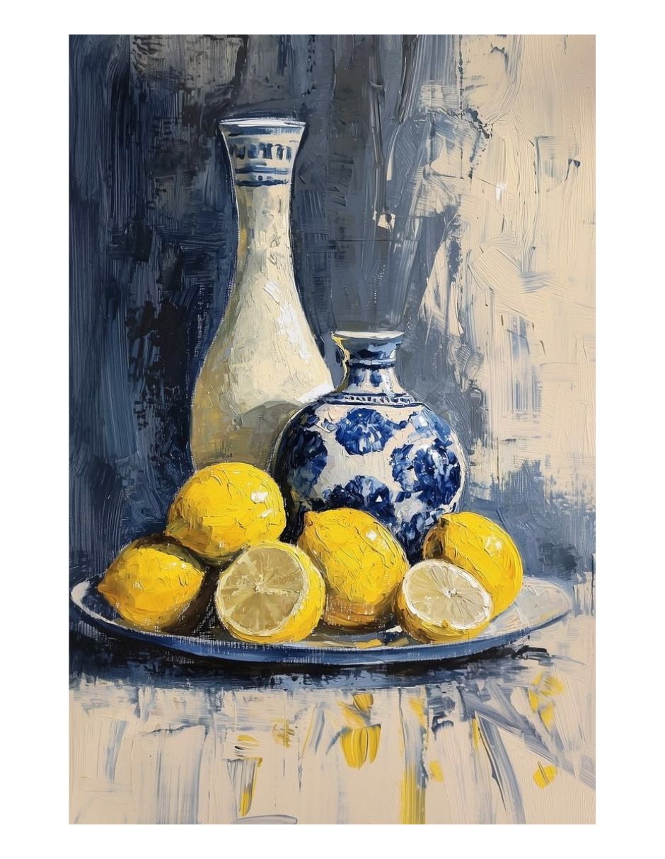 Cuadro decorativo impresión en tela Cerámica y limones