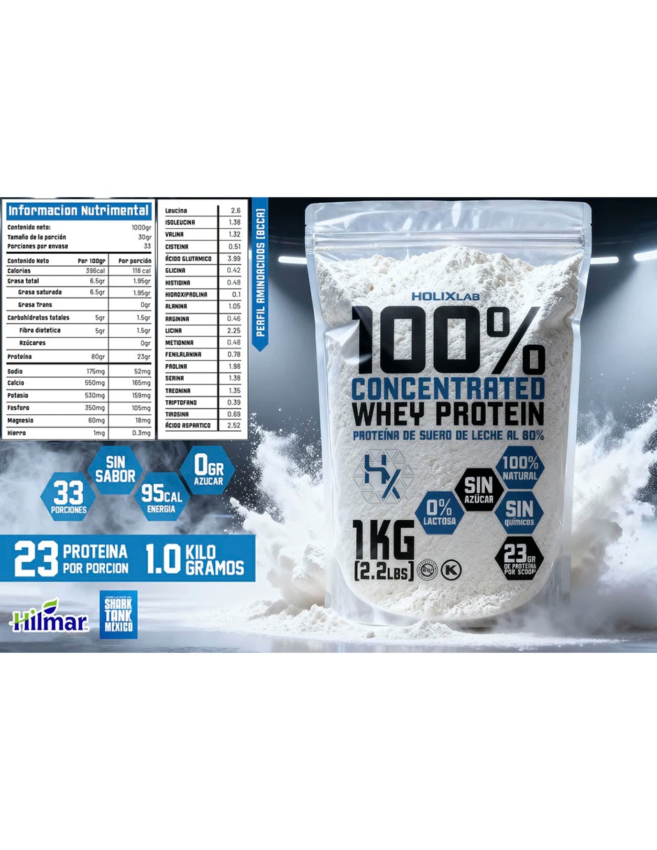 Proteína Whey Protein concentrada 80% 1 kg Olix con proteína sabor natural