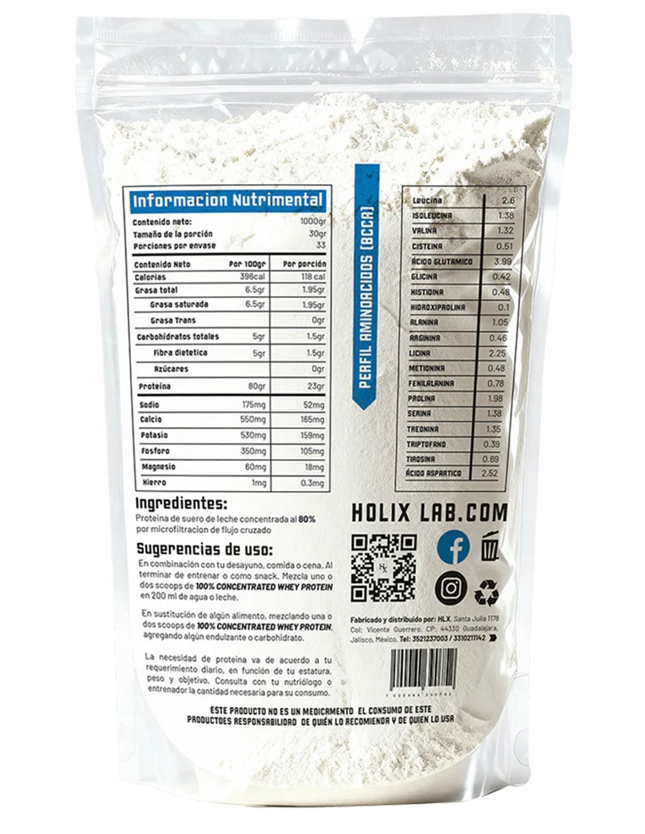 Proteína Whey Protein concentrada 80% 1 kg Olix con proteína sabor natural