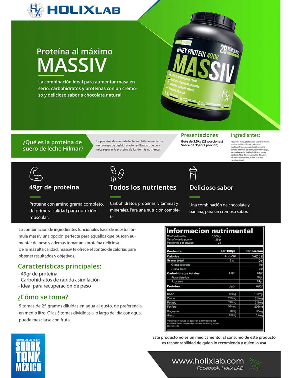 Mass Gainer Whey Olix con vitaminas sabor chocolate de 3.5 kg