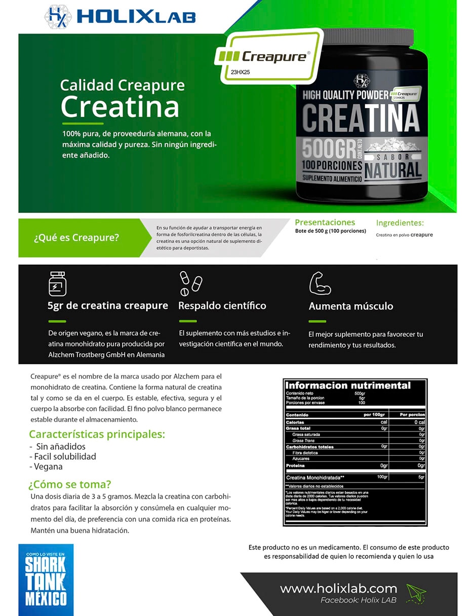 Creatina monohidratada Creapure sabor Olix sabor natural