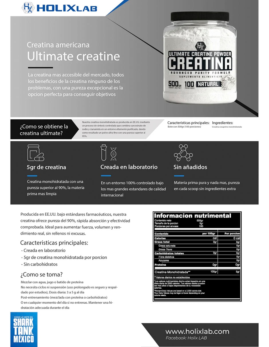 Creatina Creaprime Olix sabor natural de 500 g