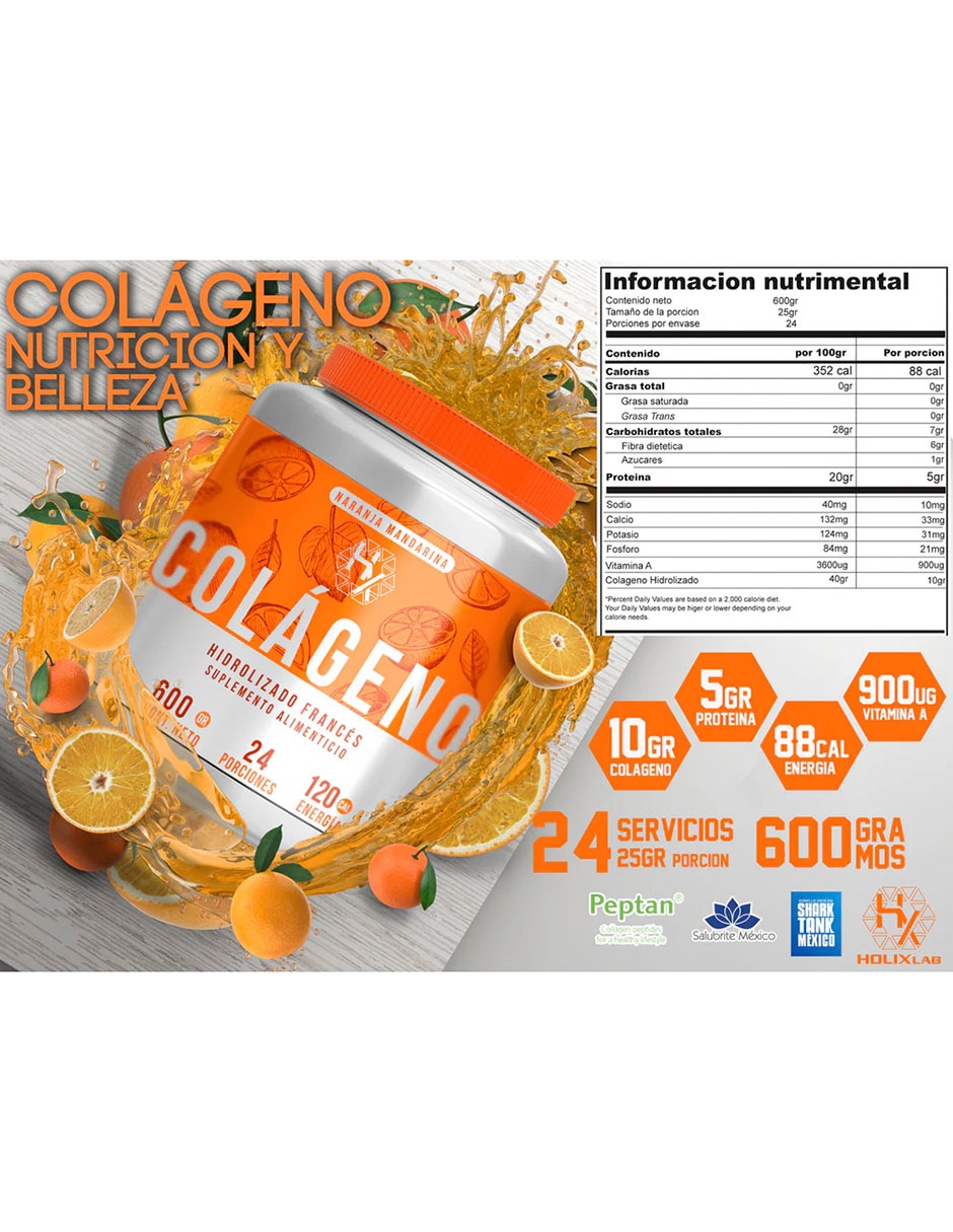 Colágeno Hidrolizado Francés Olix con colágeno sabor naranja mandarina de 600 g