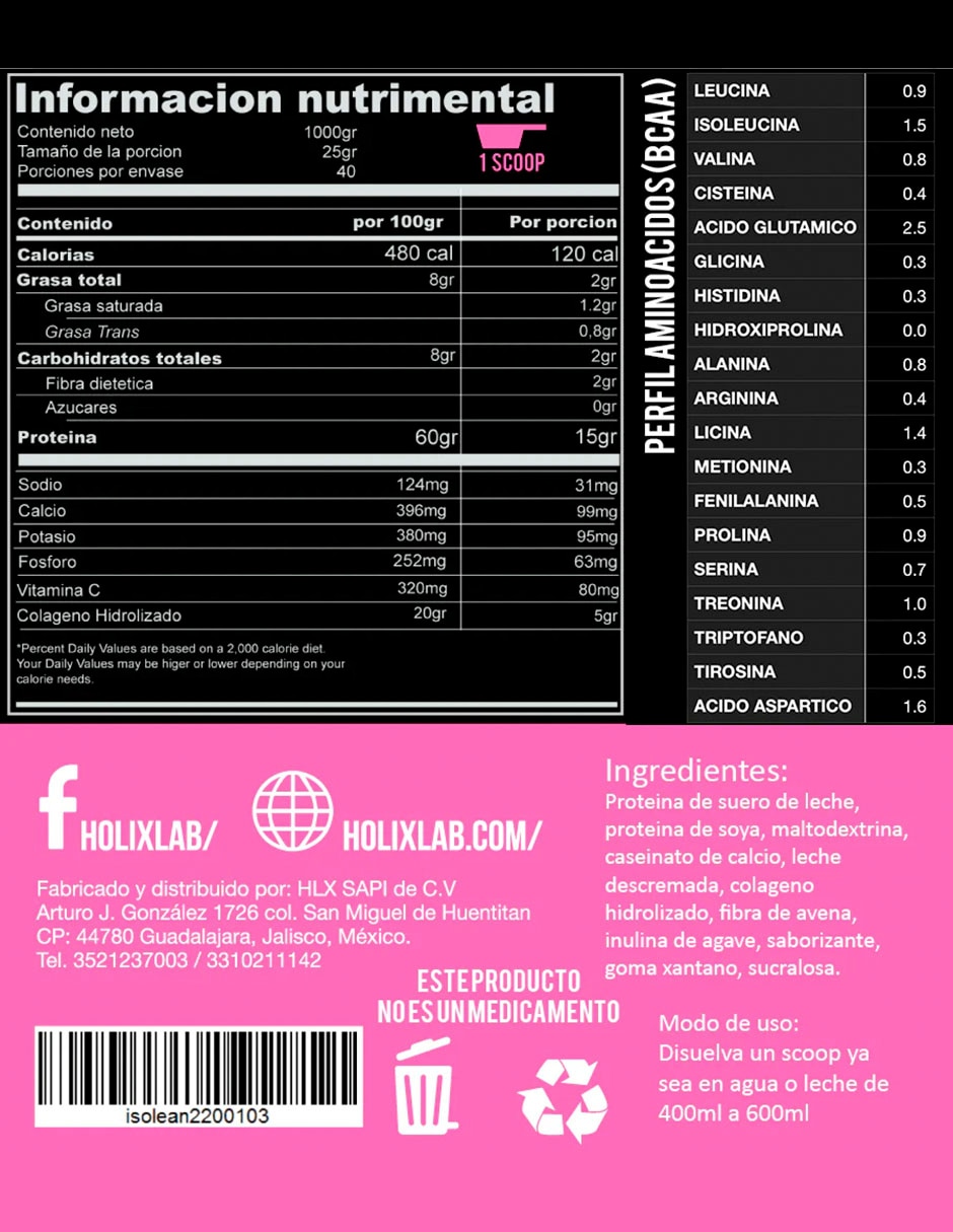 Proteína Whey mas colageno Olix sabor vainilla de 500 g
