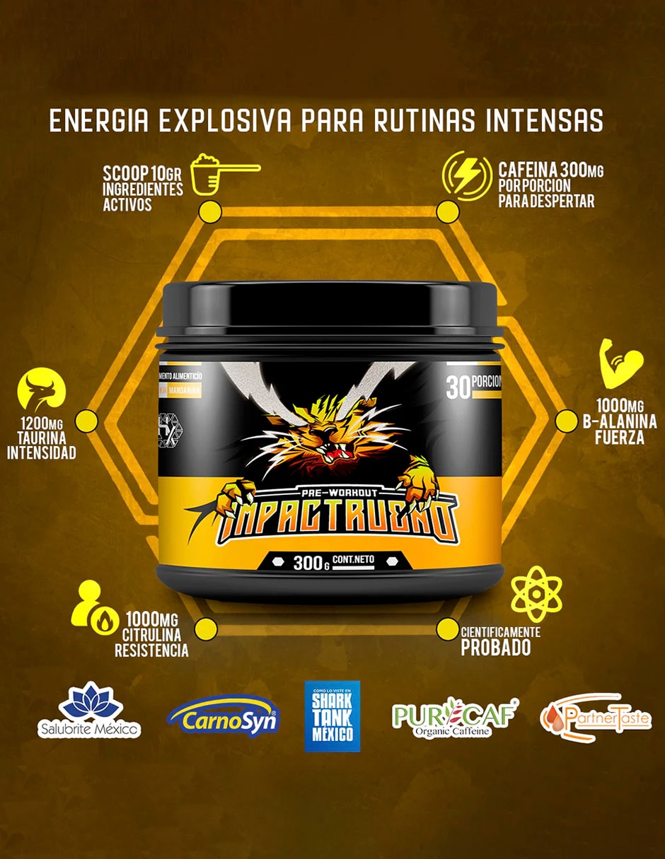 Pre Workout Impactrueno Olix con proteína sabor naranja de 300 g