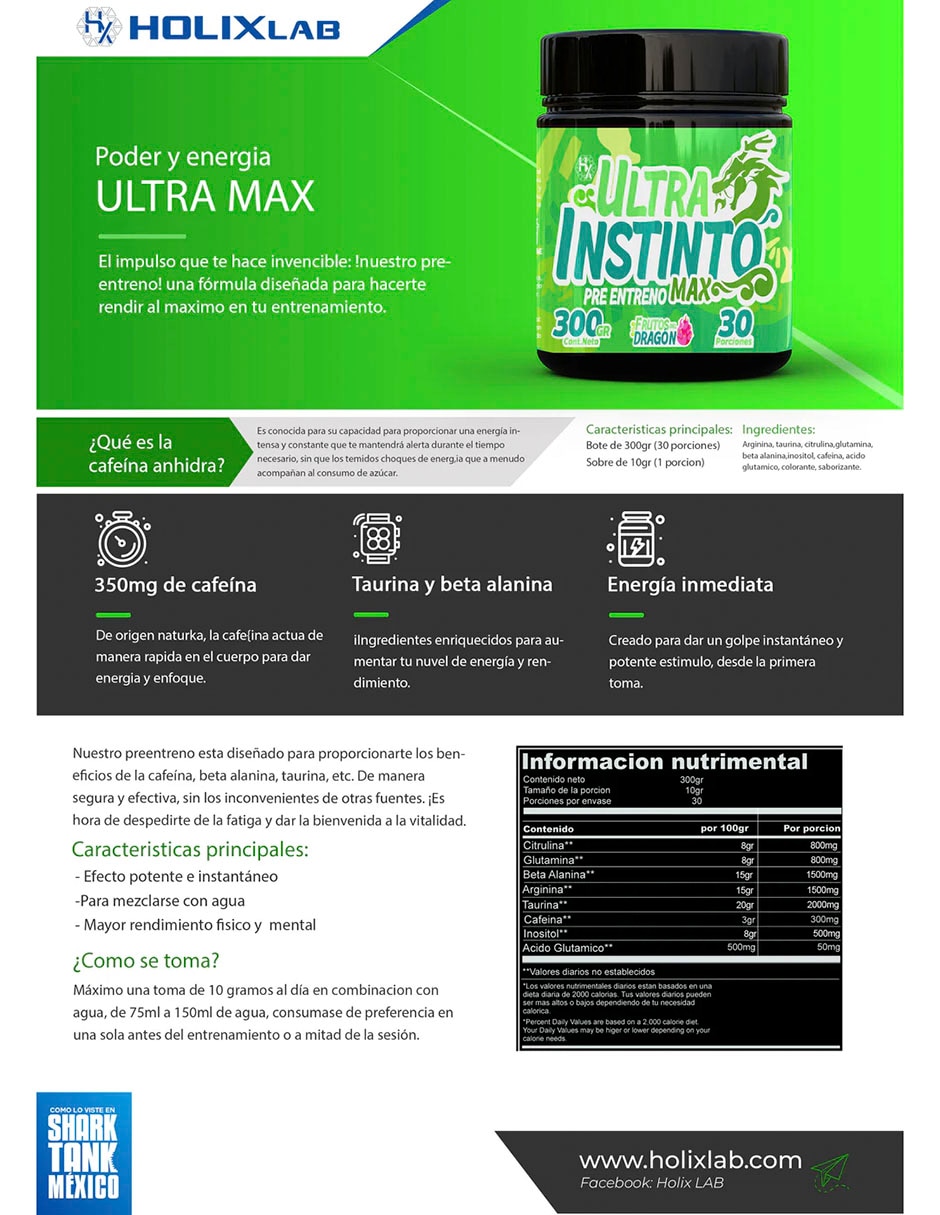 Suplementos alimenticios Ultra Instinto Max Pre Entreno Frutos del Dragón 300g Olix con proteína sabor frutos rojos